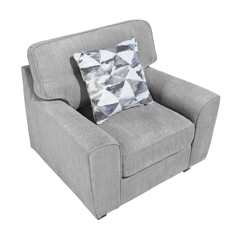 Fauteuil d'appoint contemporain en chenille grise avec coussins réversibles et coussin décoratif, Rembourrage en mousse grise