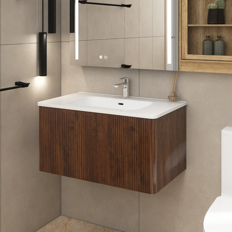 Ensemble de meuble-lavabo simple 29,9 po avec plateau Treisa, Noyer