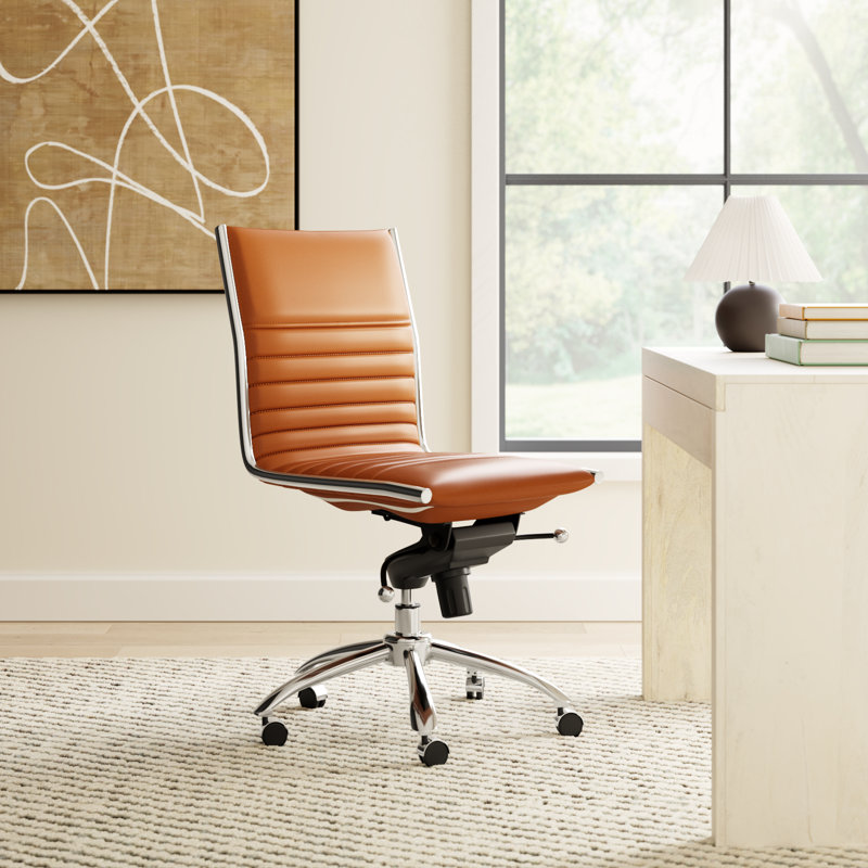 Naida Faux Leather Swivel Task Chair, No, Cognac Faux Leather