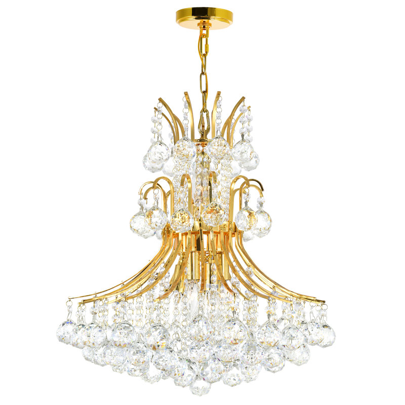 10 Light Gold Crystal Chandelier – Elegant Large Ceiling Fixture for Living Room, Dining Room, or Open-Concept Spaces, Gold
