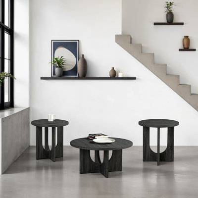 Ensemble de tables 3 pièces de style contemporain 1 table basse ronde 2X