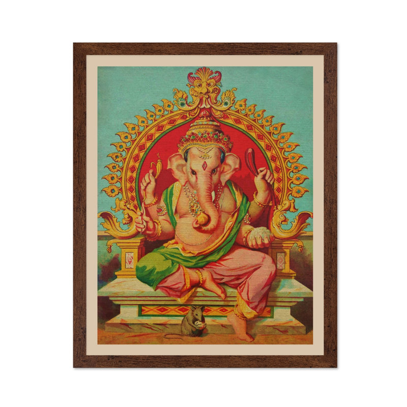 Ganesha, 08"H x 10"W, Poster, Brown Framed