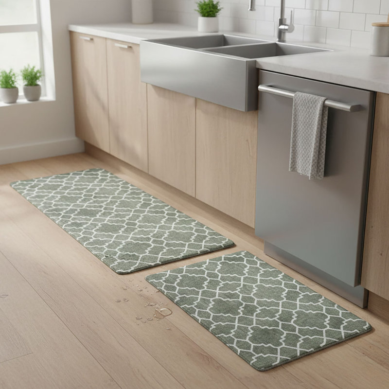 Ensemble de 2 tapis de cuisine anti-fatigue (17 po x 30 po + 17 po x 47 po), Vert sauge