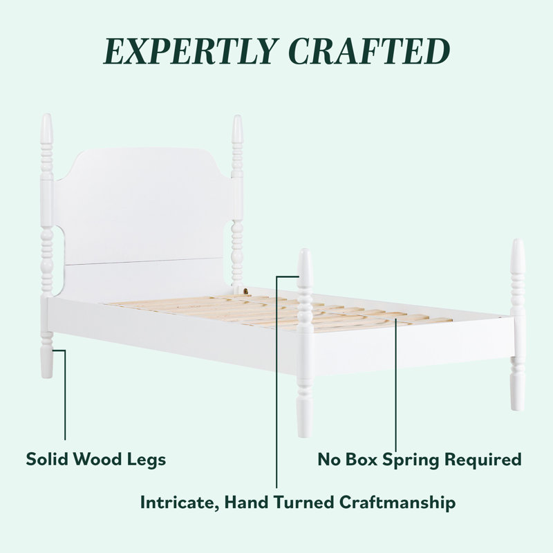 Lit simple en bois massif Jarrell, Blanc