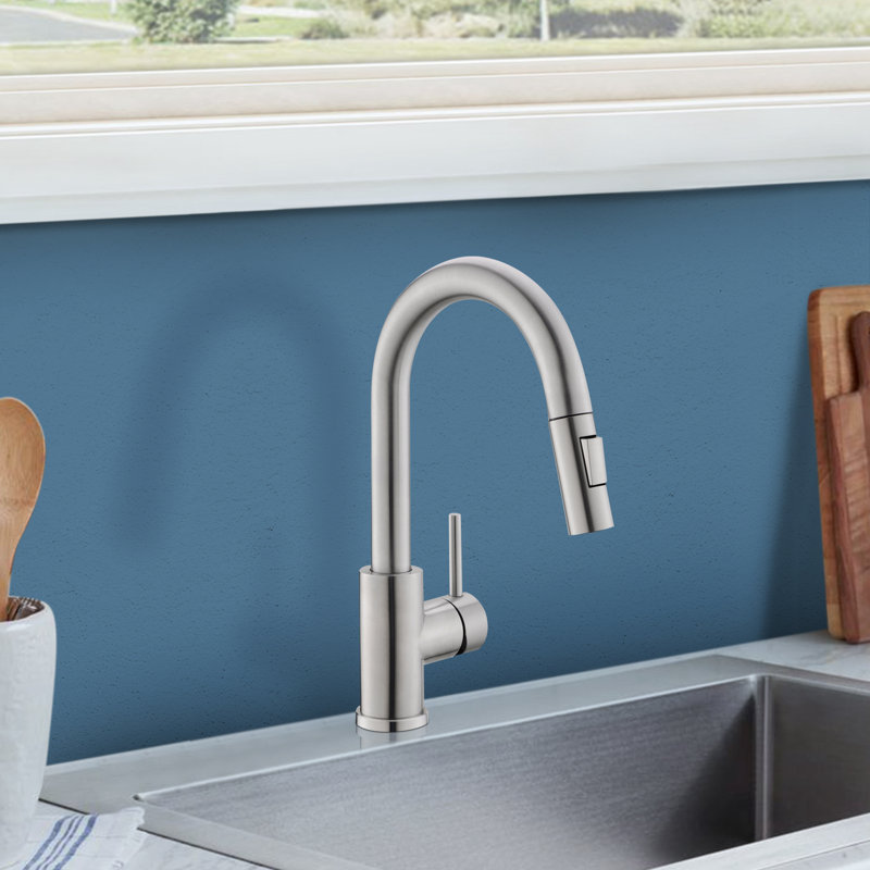 Topcraft  Single Handle Single Hole Pull Down Kitchen Sink Faucet, Brushed Nickel