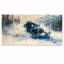 Motoneige bleue enneigée avec motif d'art en toile blanche-107607112