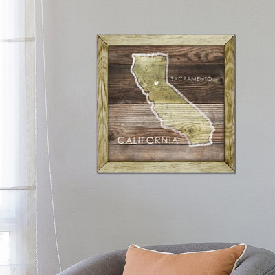 California Rustic Map 1 Piece Wrapped Canvas Wall Art