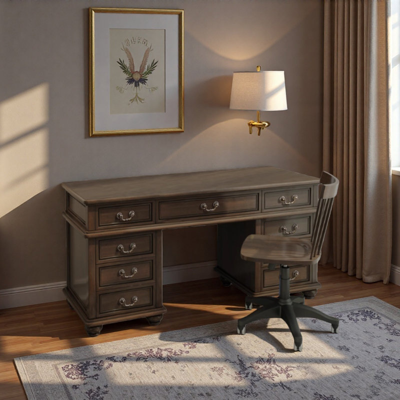 Dark brown nine-drawer strong storage writing desk