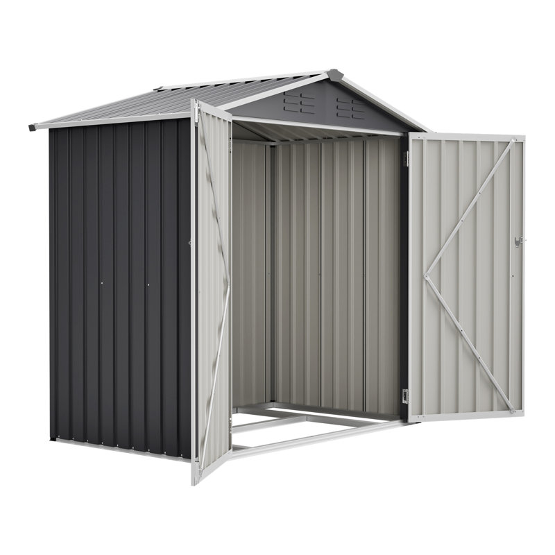 Remise de rangement extérieure en métal 6 x 4 pi avec porte verrouillable, maison de rangement imperméable pour outils de jardin pour pelouse de patio, gris