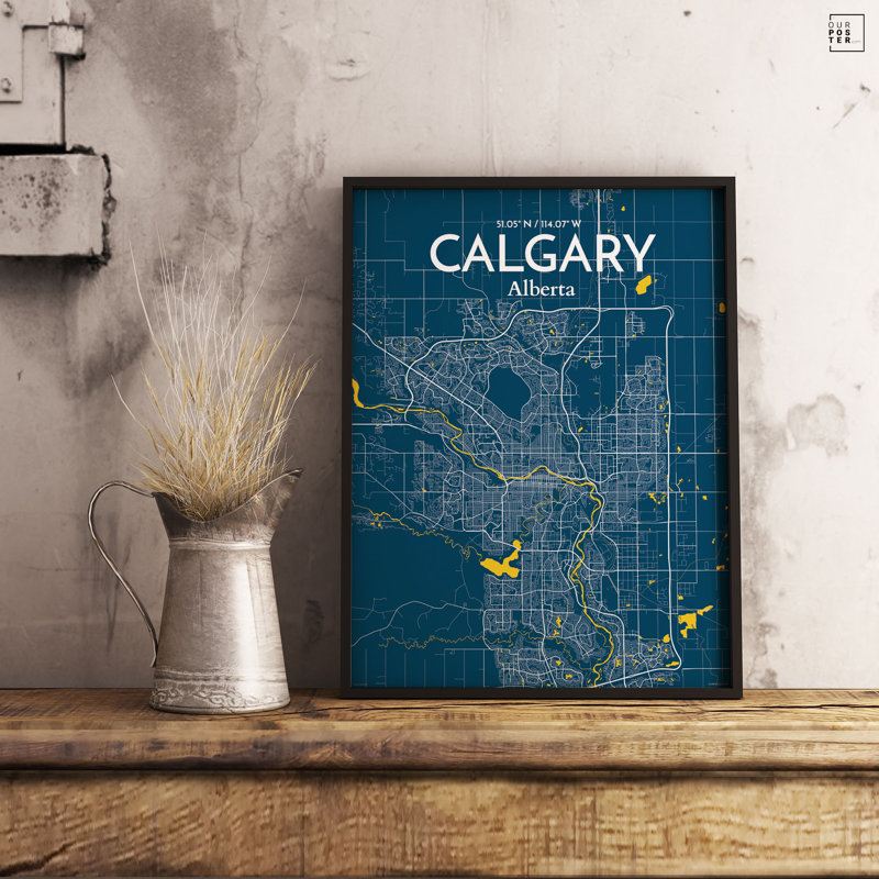 « calgary city map », reproduction d’impression sur affiche, H 17 po x l 11 po
