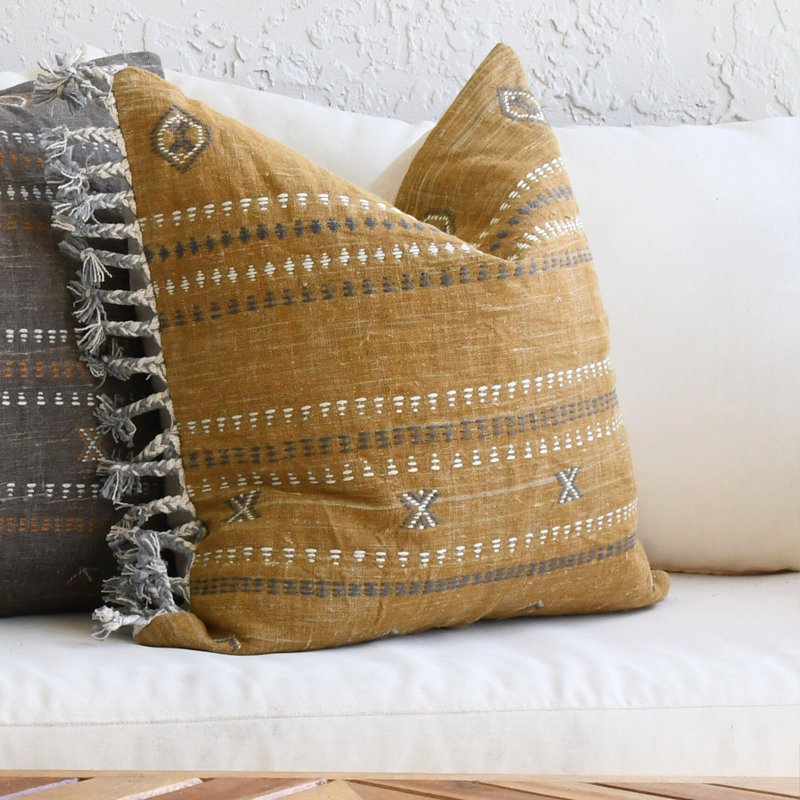   Handwoven Embroidered Pillows, Yellow