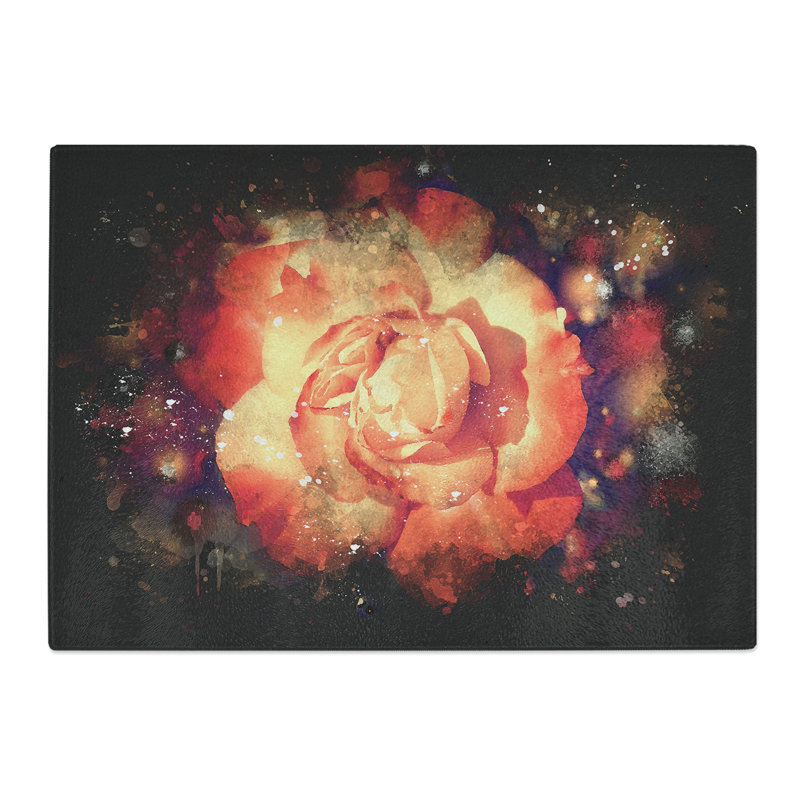 Rose Flower Paint Splash Chopping Board, 0.4cm H x 20cm W x 28.5cm L