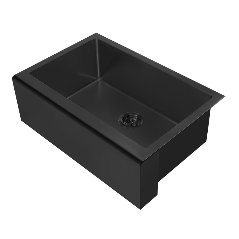 Noah Plus 30" L x 20" W Farmhouse Kitchen Sink with Basket Strainer, Matte Black