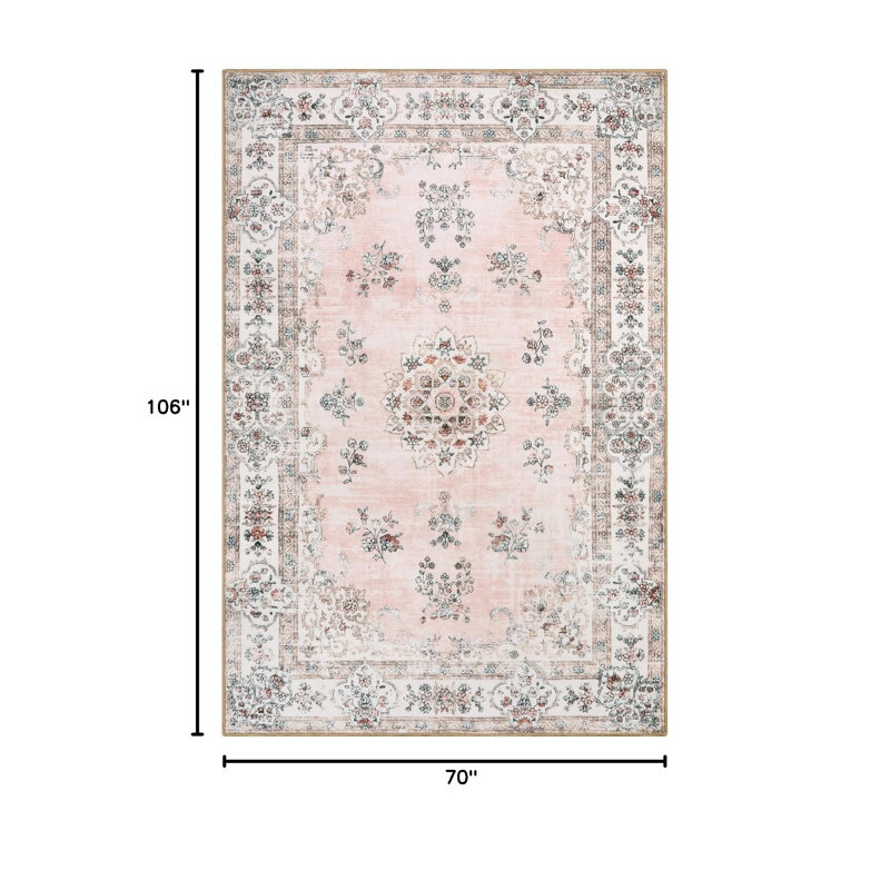 Blossom Medallion Plush Area Rug – Soft Floral Accent with Non-Slip Backing, Rectangle 6' x 9'