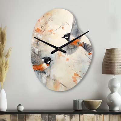Bird Avian Symphony I - Bird Unique Shape Metal Wall Clock, Modern Freeform Wall Clock Print