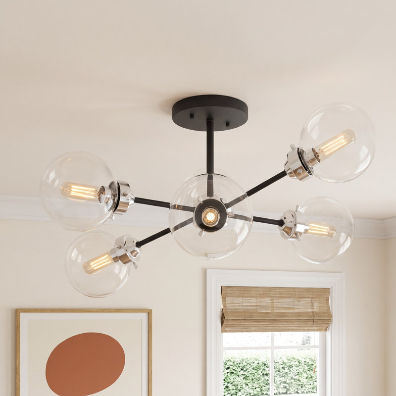 Blevins Glass Semi Flush Mount, 10.5" H x 20" W x 20" D, Black