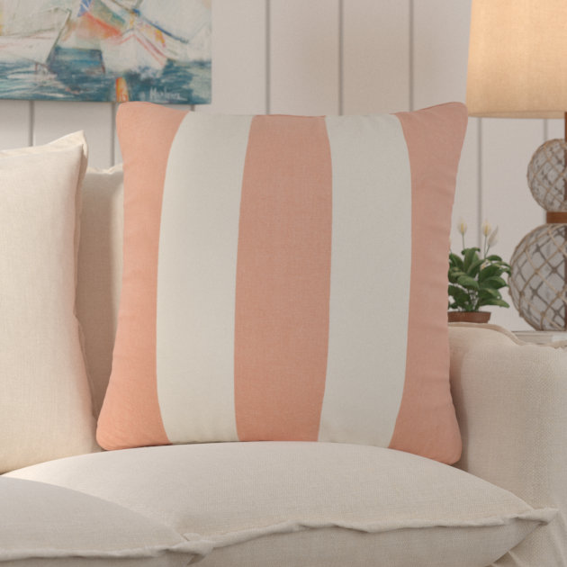Sally Striped Feather Linen Throw Pillow, 18" x 18", Peach