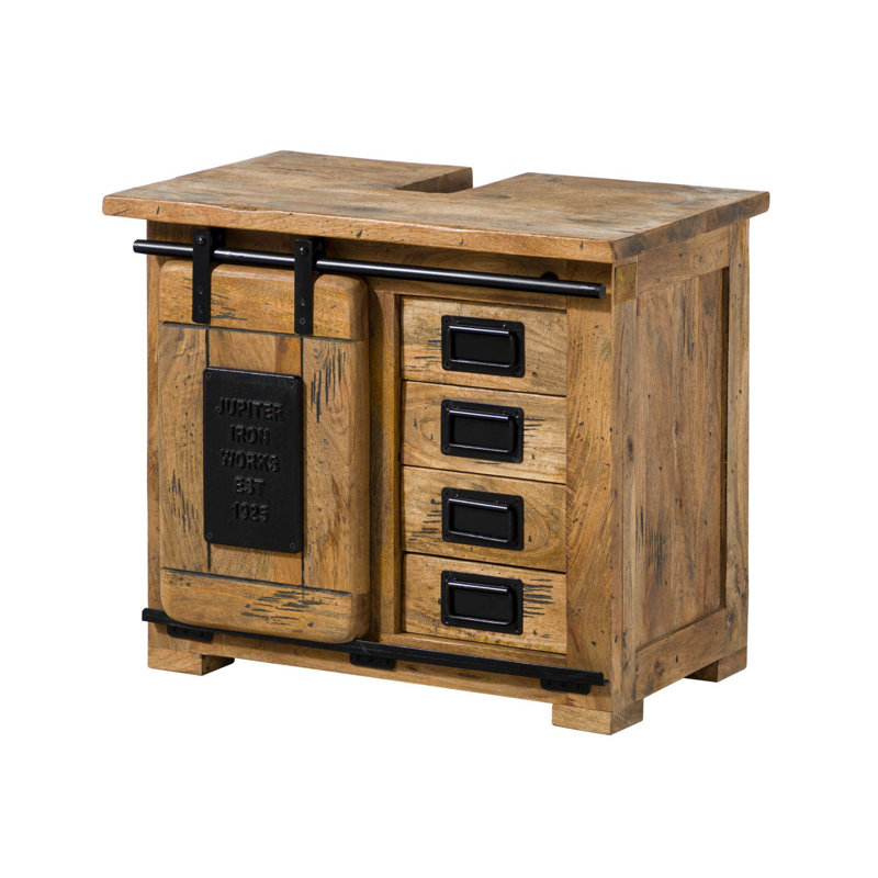 Railway 70cm Single Bathroom Vanity Base Only, Natural sheesam wood