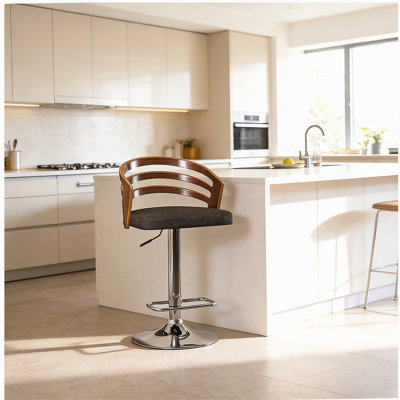 Tabouret de bar pivotant à dossier moderne en bois avec coussin