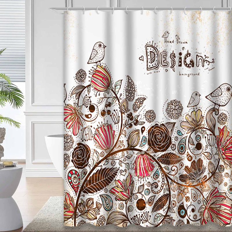 Rideau de douche imperméable à motif floral rétro avec 12 crochets, L 72 po x l 84 po