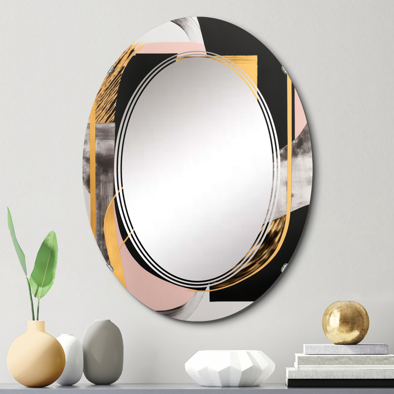 Priyal Pink And Gold Art Deco I - Modern Transitional Wall Mirror, 30" x 20"