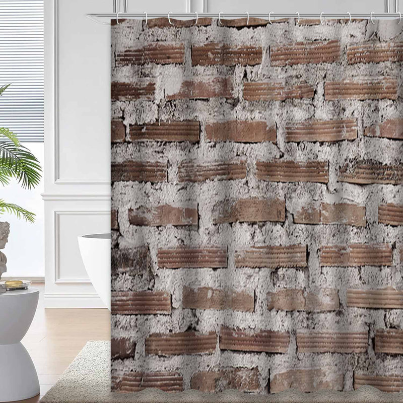 Brick Wall Old Vintage Rustic Abstract Antique Architecture Black with 12 Hooks, 72" L x 78" W