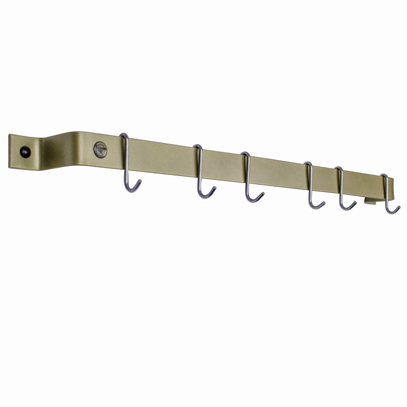 Handcrafted Wall Mounted Pot Rack, Brass, 3" H x 30" W x 3" D