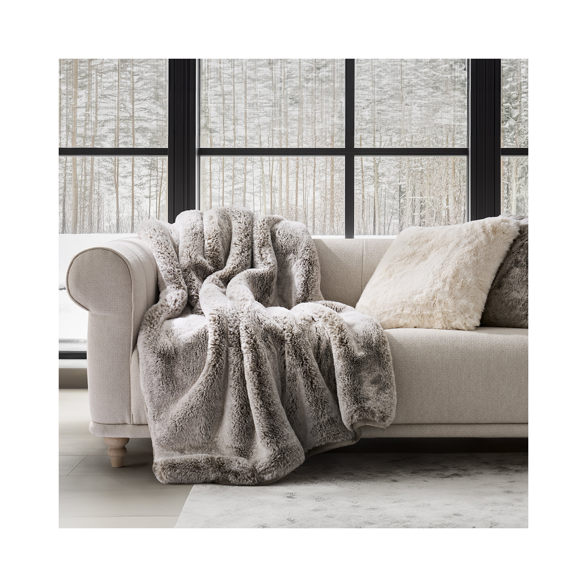 Luxury Soft Faux Chinchilla Fur Throw Blanket 1220GSM, Silver Taupe Mink, 80" L x 60" W