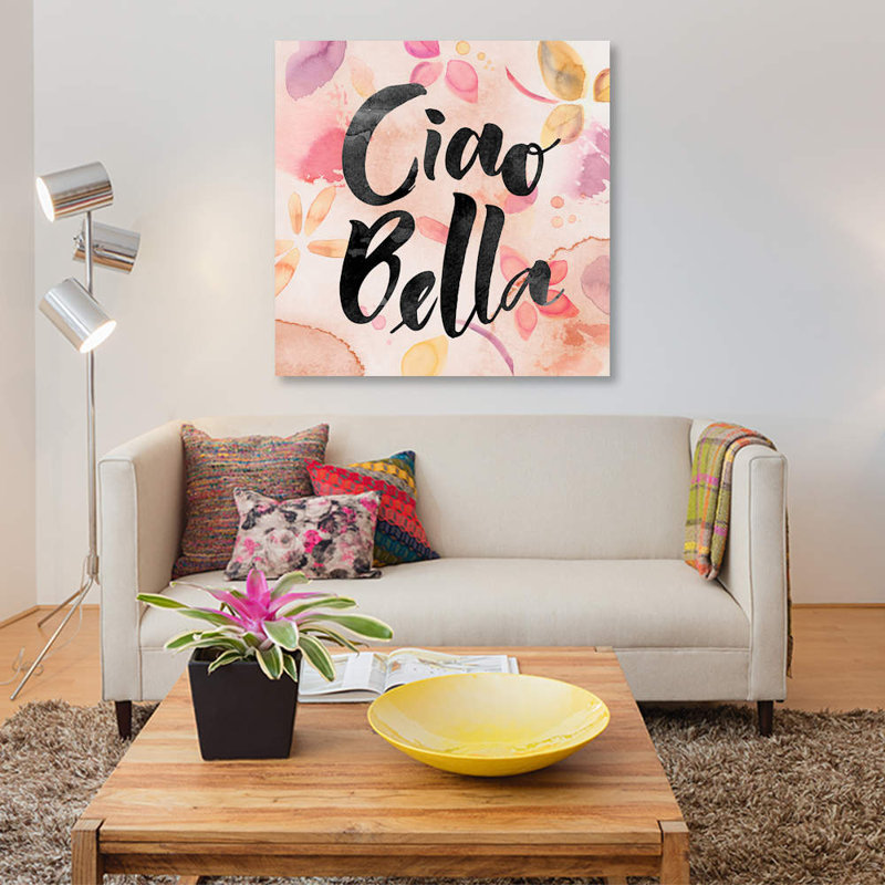 «Ciao Bella», art textuel sur toile, H 48 po x l 48 po x P 1,5 po, Toile tendue, Pas de tapis