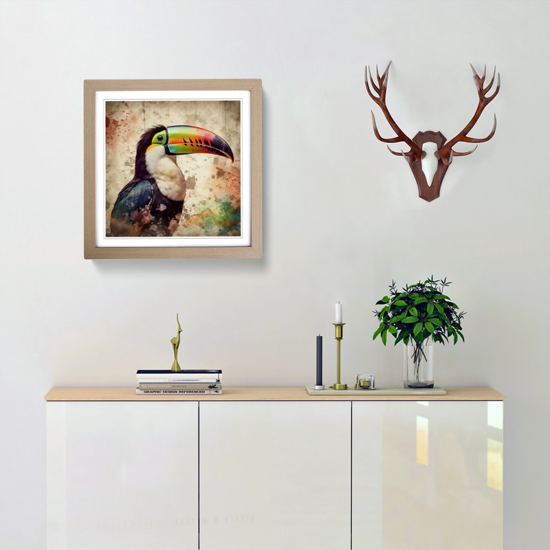 Toucan Grunge Art - Framed Print, Oak