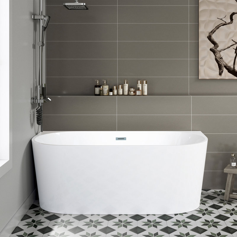 66.9 X 30.7 X 23.6" Freestanding Back-To-Wall Soaking Bathtub, Brushed Nickel
