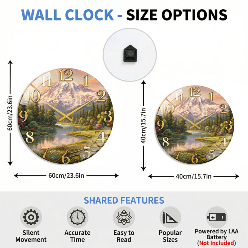 Horloge murale en verre, 60 x 60 cm (23,6 x 23,6 pouces)