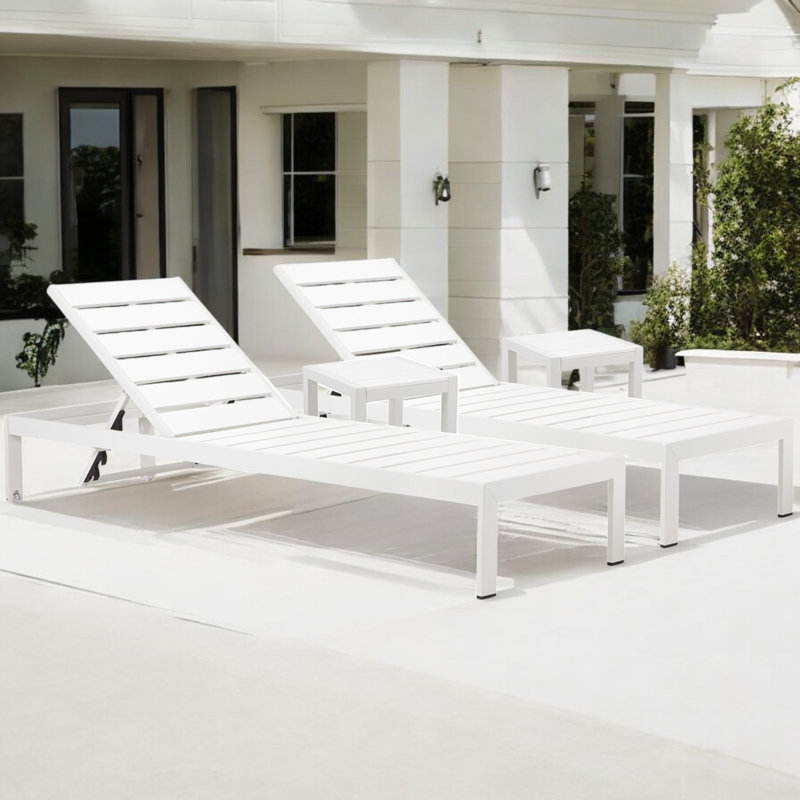 Ensemble de chaises longues inclinables de 76 po 4 pièces Devan, Blanc