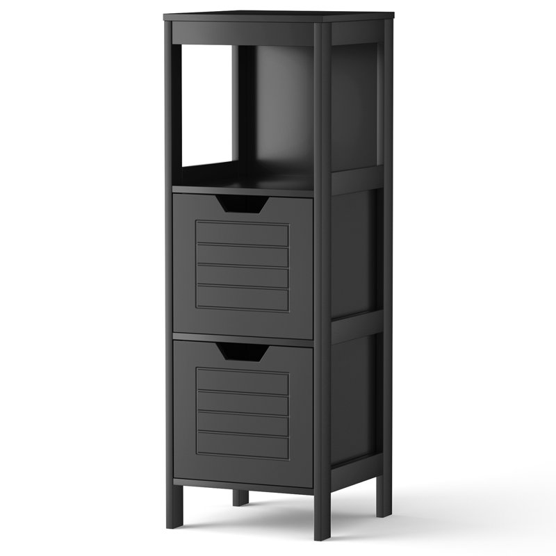 Red Barrel Studio Wooden Floor Cabinet Multifunctional Bathroom Storage Cabinet Side Organizer W/drawer, Black