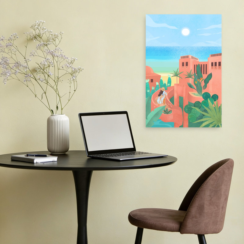 Canary Islands Colorful Abstract Contemporary Palm Tree Cactus Architecture Ocean Wall Art Print 1 Piece Wrapped Canvas Wall Art