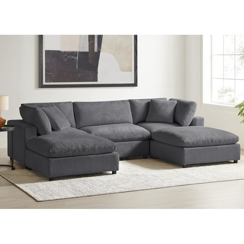 Vinessa 5-Piece Modular Sectional, Gray Corduroy