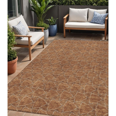 Tapis extérieur lavable à motif géométrique orange et ivoire 5 pi x 8 pi