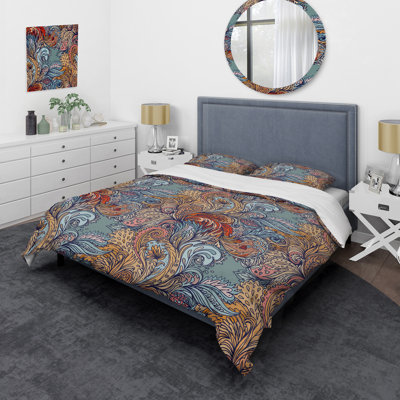 Brown/Orange/Blue Microfiber Duvet Cover Set