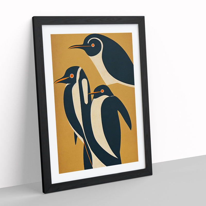 Abstract Penguins - Single Picture Frame Painting, Black, 64cm H x 46cm W x 2cm D