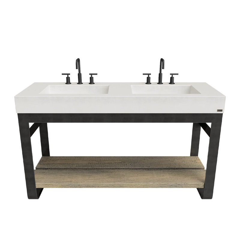 Outland 60'' W Double Vanity, 2 Triple Hole, Brushed Nickel, White Linen