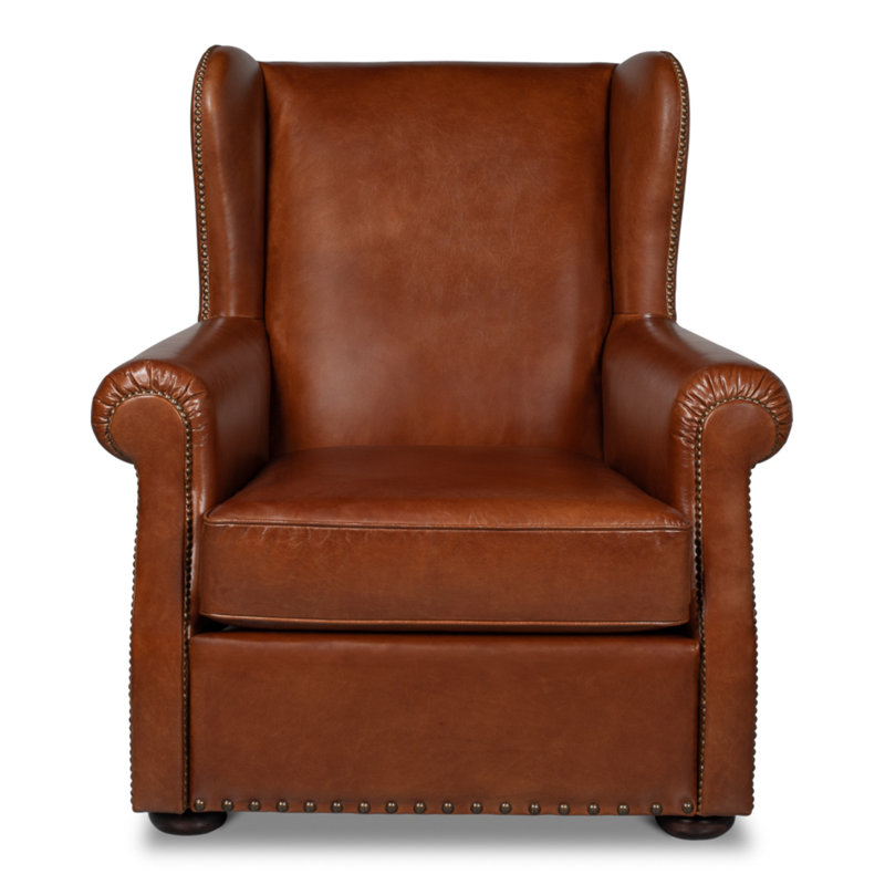 Brown Full Grain Leather Armchair with Rolled Arms