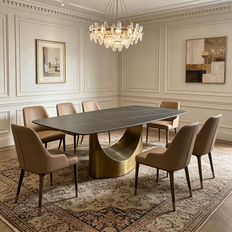 70.9" Modern Dining Table Sintered Stone Matte Black Surface With U-shape Stainless Base-- Arrtle Furniture