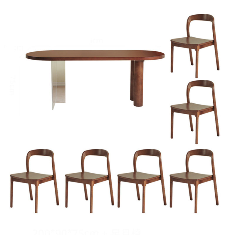Chinese retro style oval dining table set, 29.5"H x 86.6"L x 43.3"W