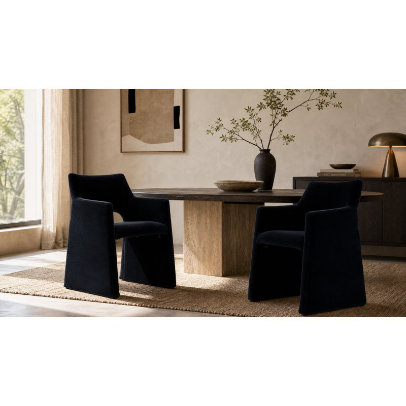 Chaises de salle à manger rembourrées en faux mohair 2 pièces 31 po 2 pièces, Blue, Blue