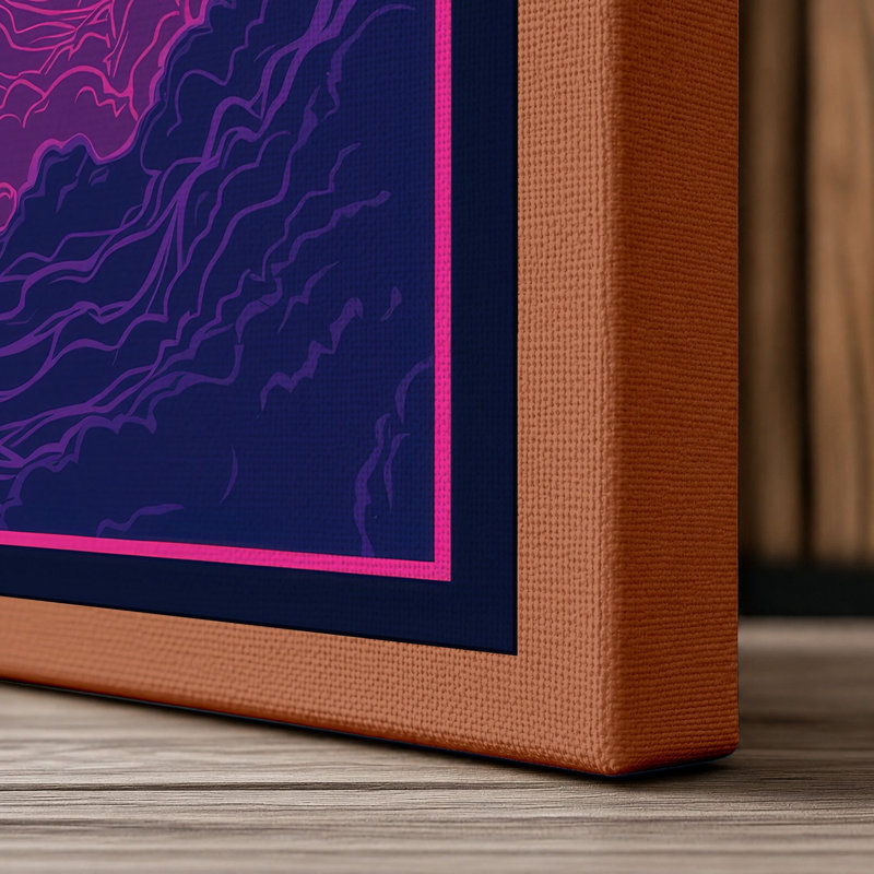 Neon Horizon Retro - Wrapped Canvas, 36x24 - 91.4 x 61.0 cm, Terracotta Border