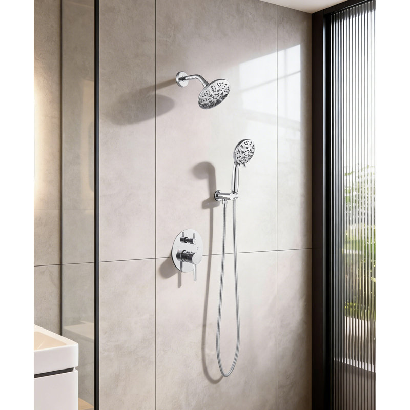 Single Handle 1-Spray Round Rain Shower Faucet 1.8 GPM With Dual Function Pressure Balance Valve In Polished Chrome