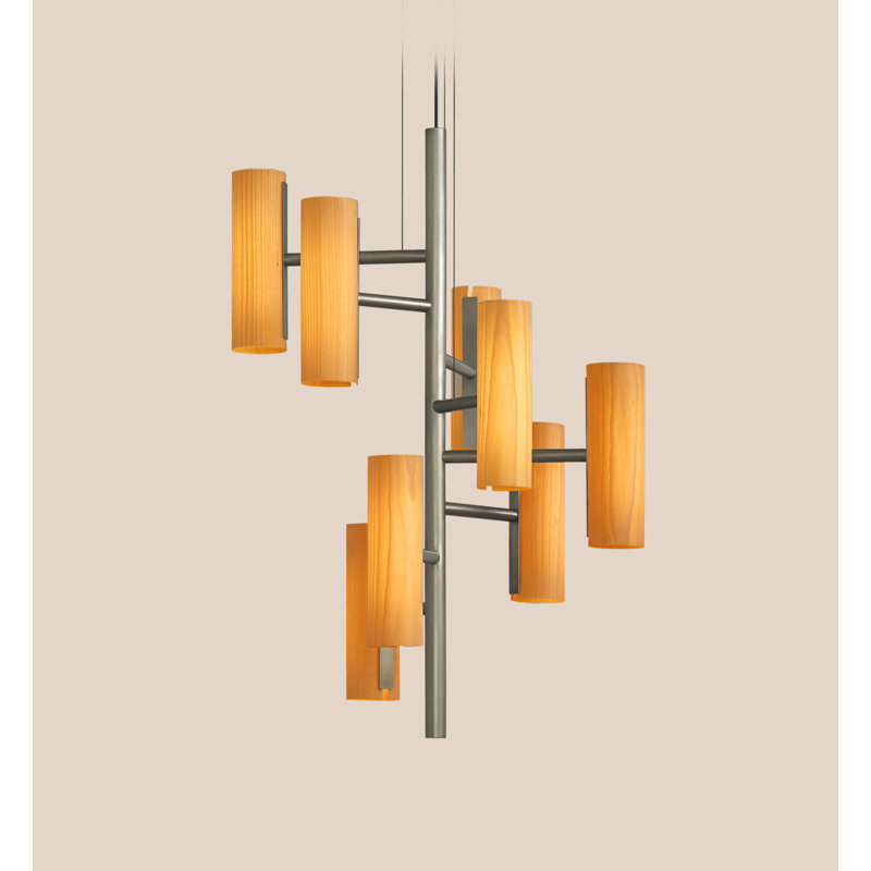 Note 8 - Light LED Chandelier, Gold, Natural Beech