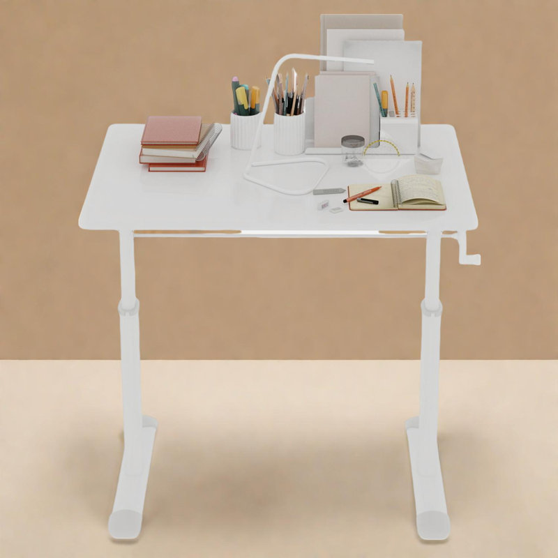Bureau à hauteur réglable pour le bureau personnel et le bureau, manivelle manuelle, design minimaliste, Blanc