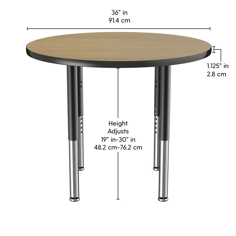 Table ronde à hauteur réglable, 36", Chêne Pasadena / noir, Super