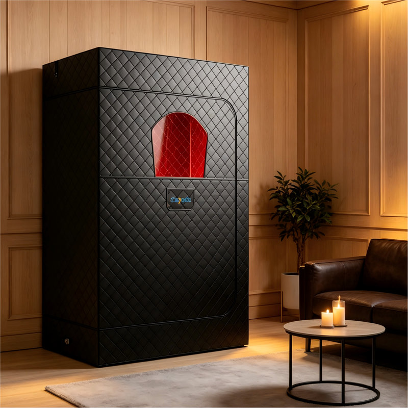 Boîte de sauna infrarouge avec thérapie par lumière rouge de 660nm et 850nm, cuiseur à vapeur 3l 1300w, chaise pliante, pour spa de maison
